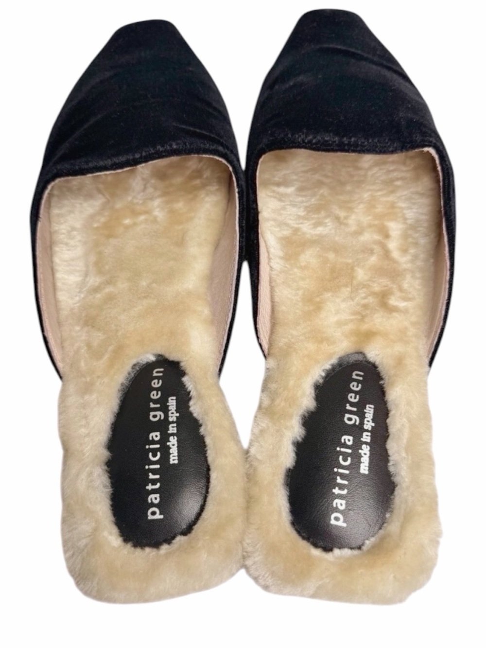 Patricia Green Charlotte Velvet Faux Fur Mule Slippers Black Women 8 Spain - Picture 2 of 14